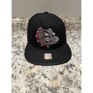 TRENDY APPAREL SHOP ANGRY BULLDOG HEAD EMBROIDERED LEATHER FLATBILL SNAPBACK CAP
